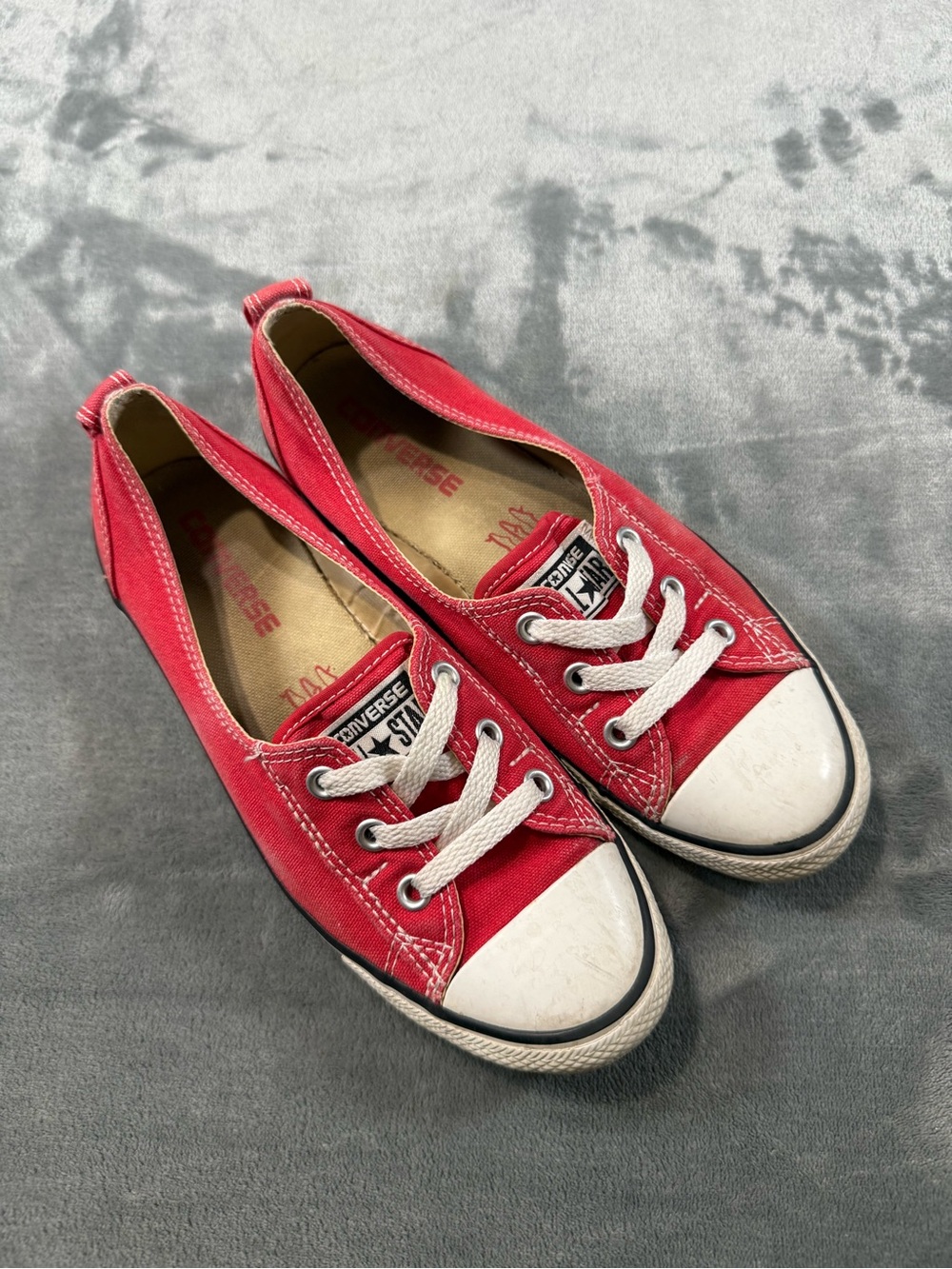 Vintage Converse Womens Size 6.5 Red Ballet Lace Up Slip on Sneakers Flats Shoes